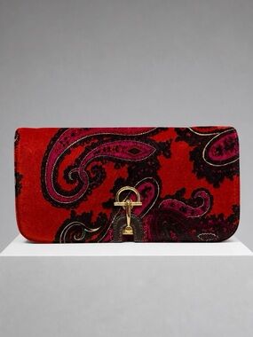 Vintage 90’s Talbots Velvet Paisley Clutch in Red & Magenta